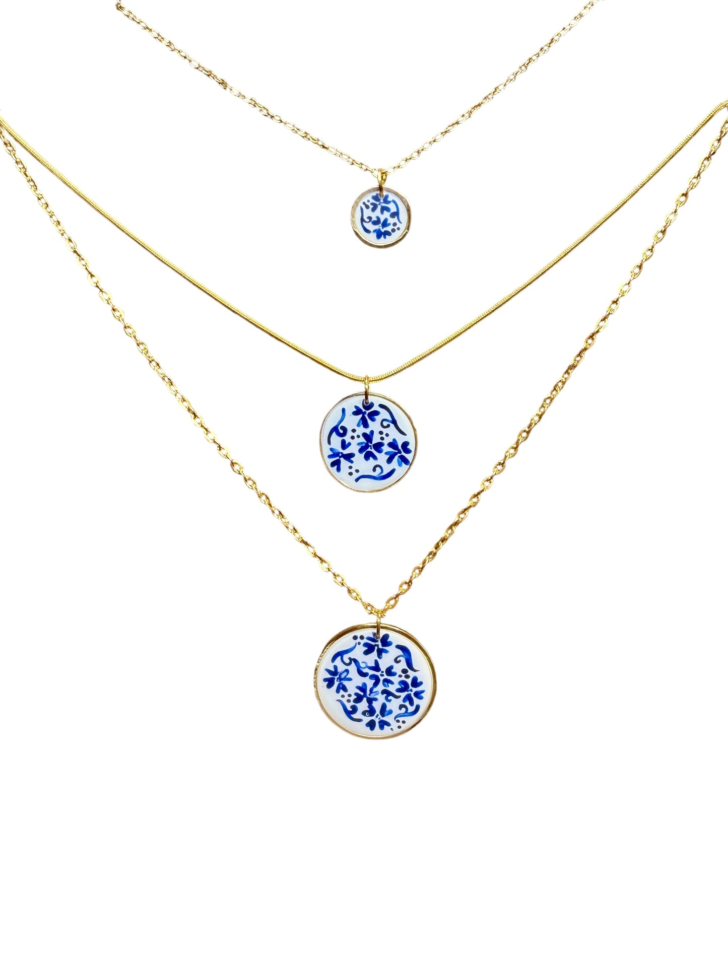 Hand Painted Gold Circle Chinoiserie Necklace