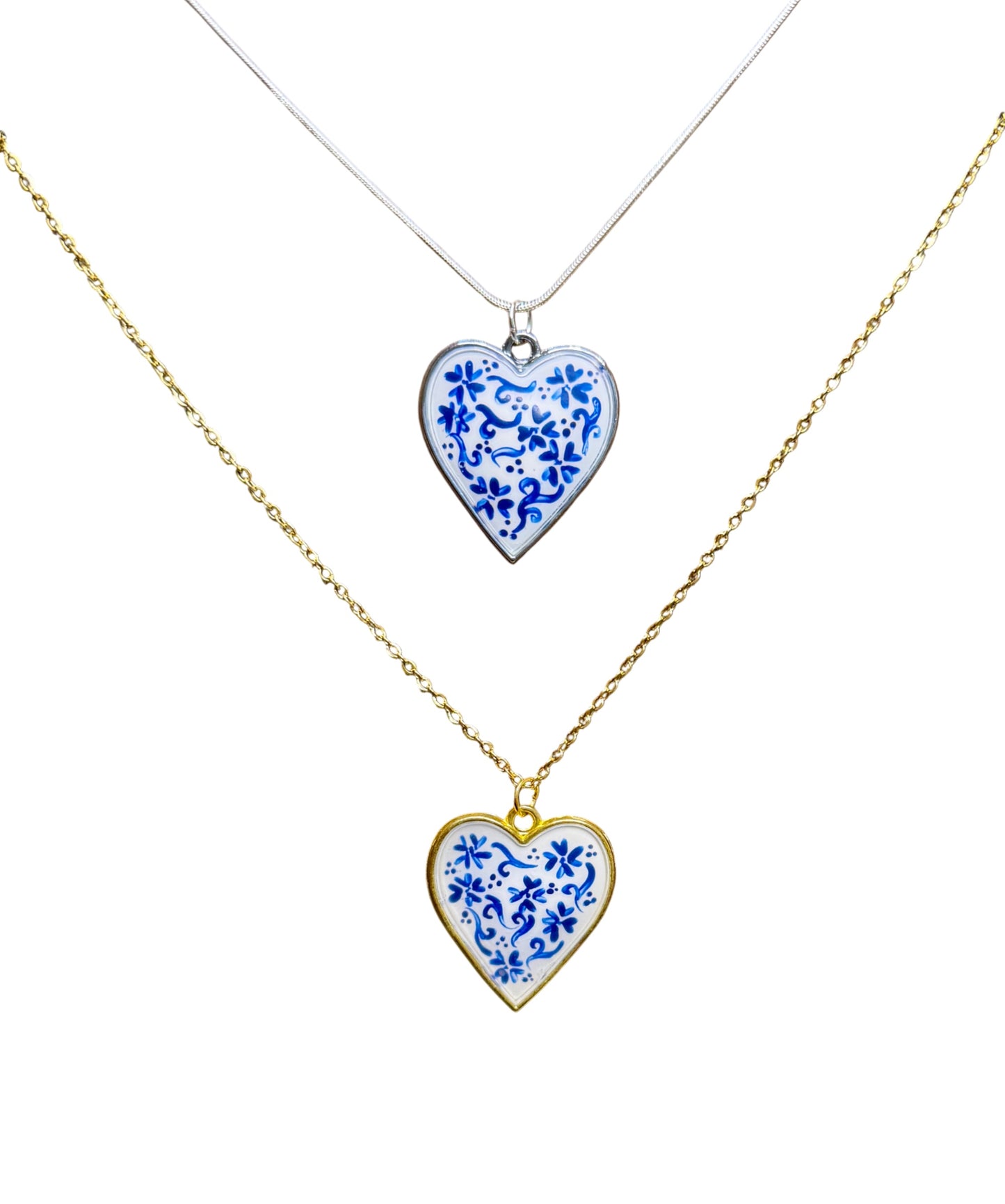 Hand Painted Heart Chinoiserie Necklace