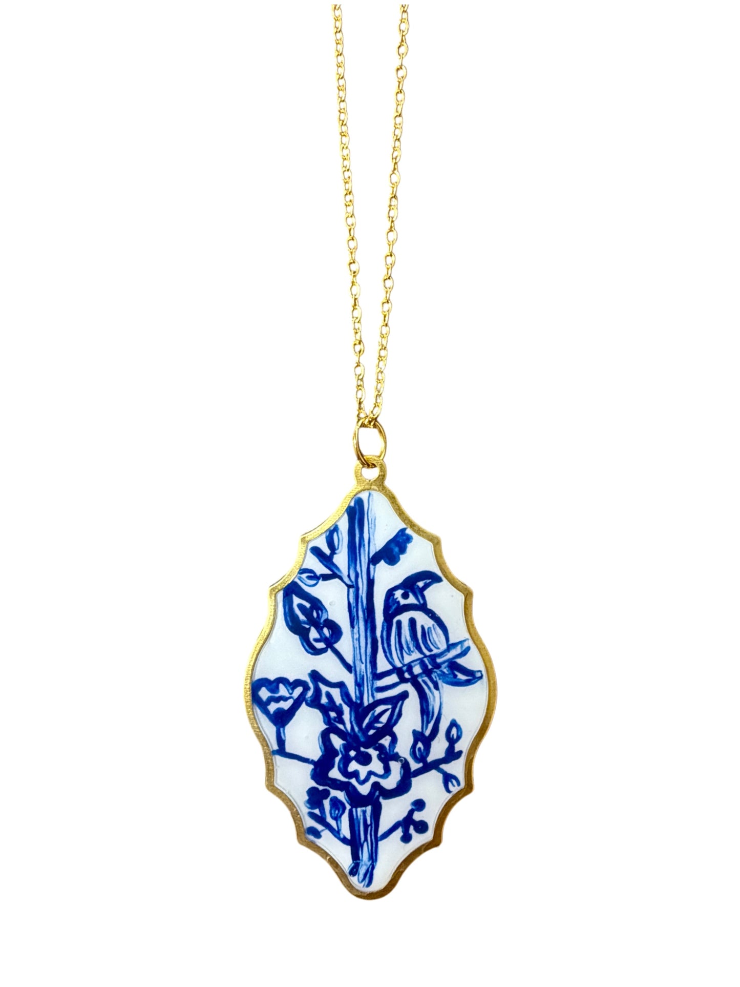 Hand Painted Parrot Chinoiserie Necklace