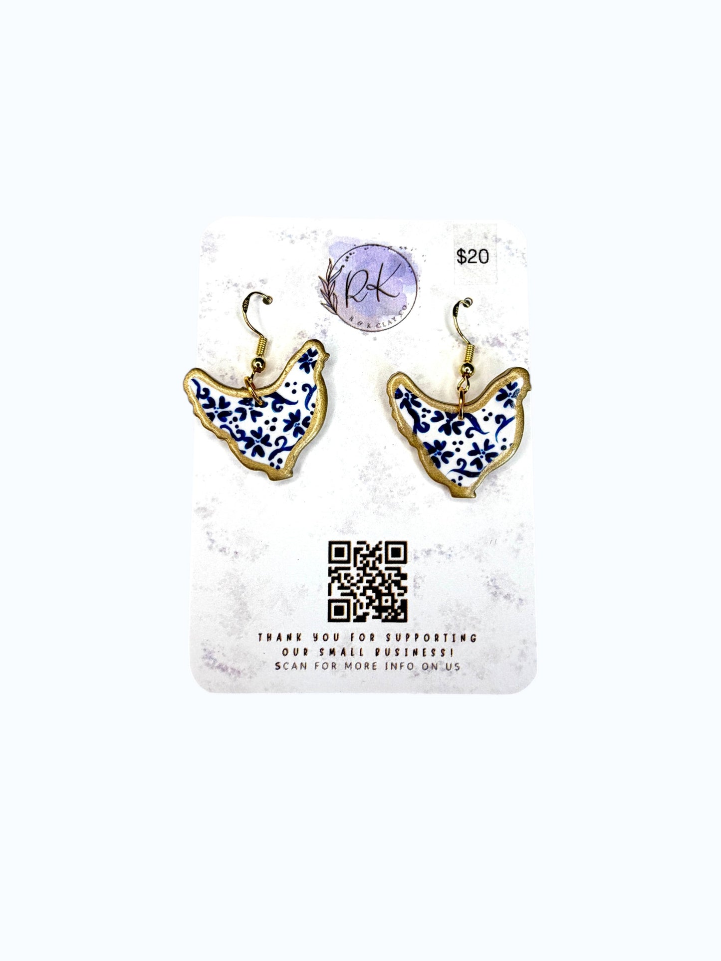 Hand Painted Chicken Chinoiserie Earrings