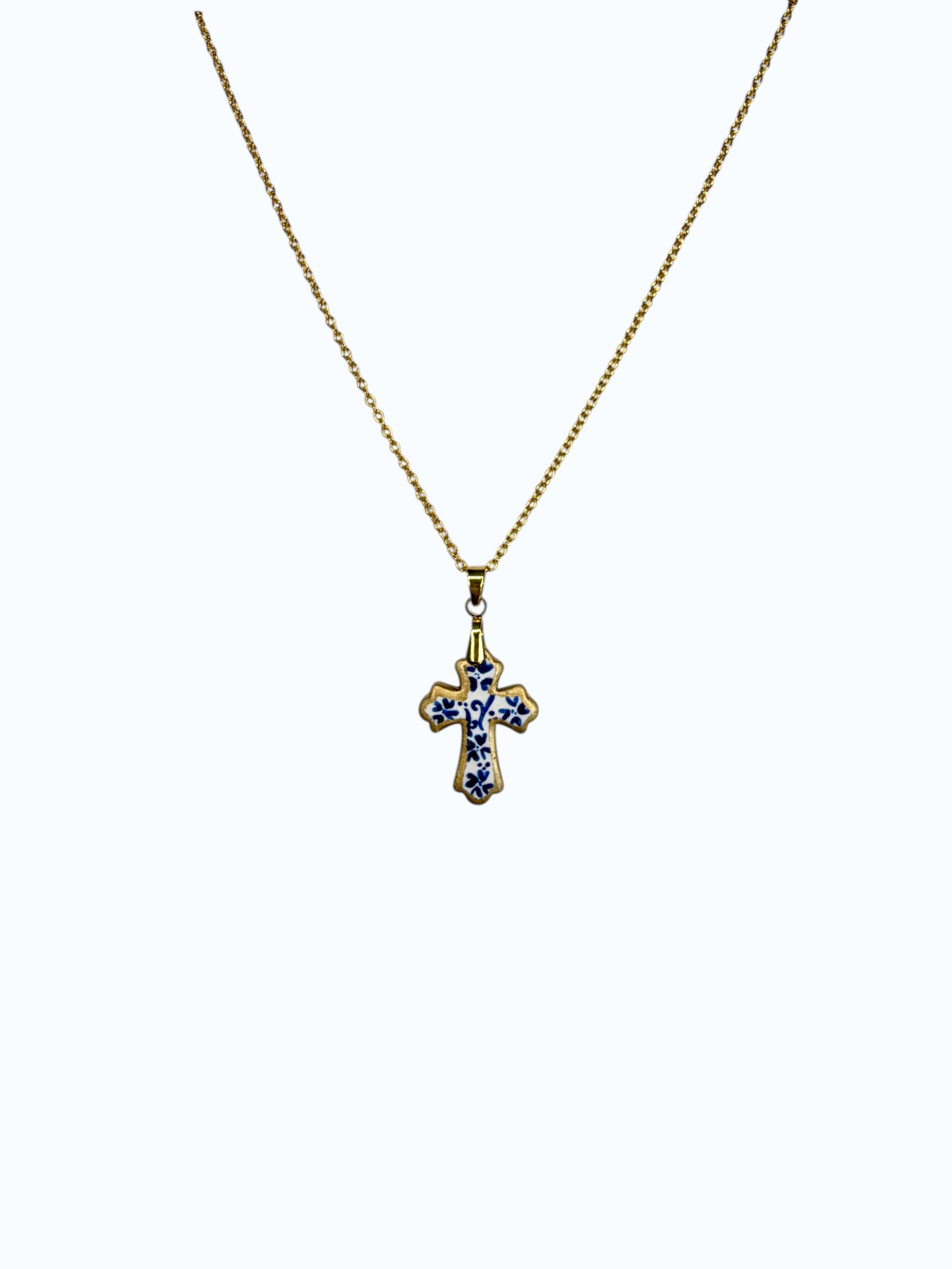 Hand Painted Cross Chinoiserie Necklace