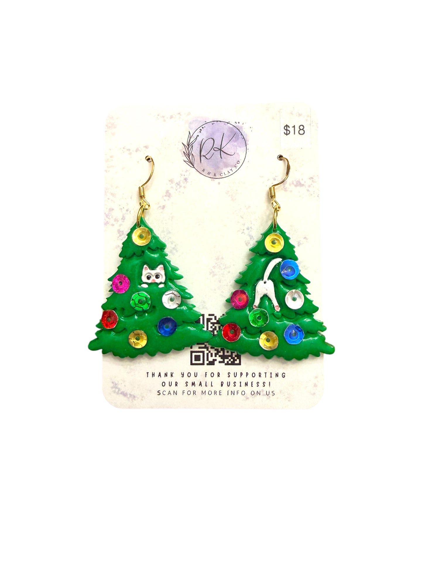 Cat in the Christmas Tree Earrings