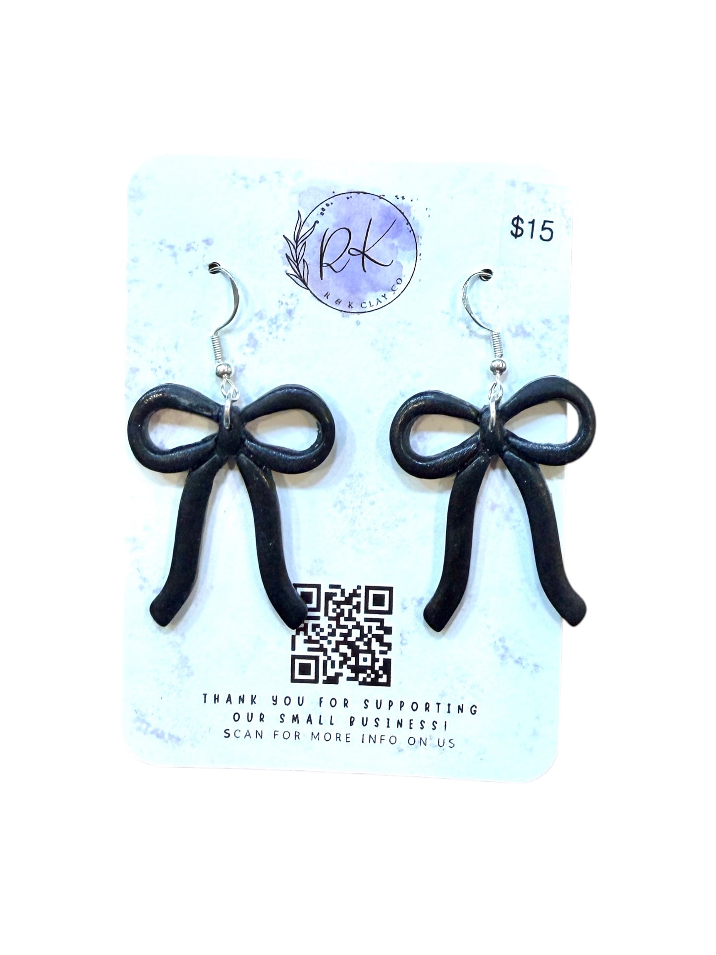Long Black Bow Earrings