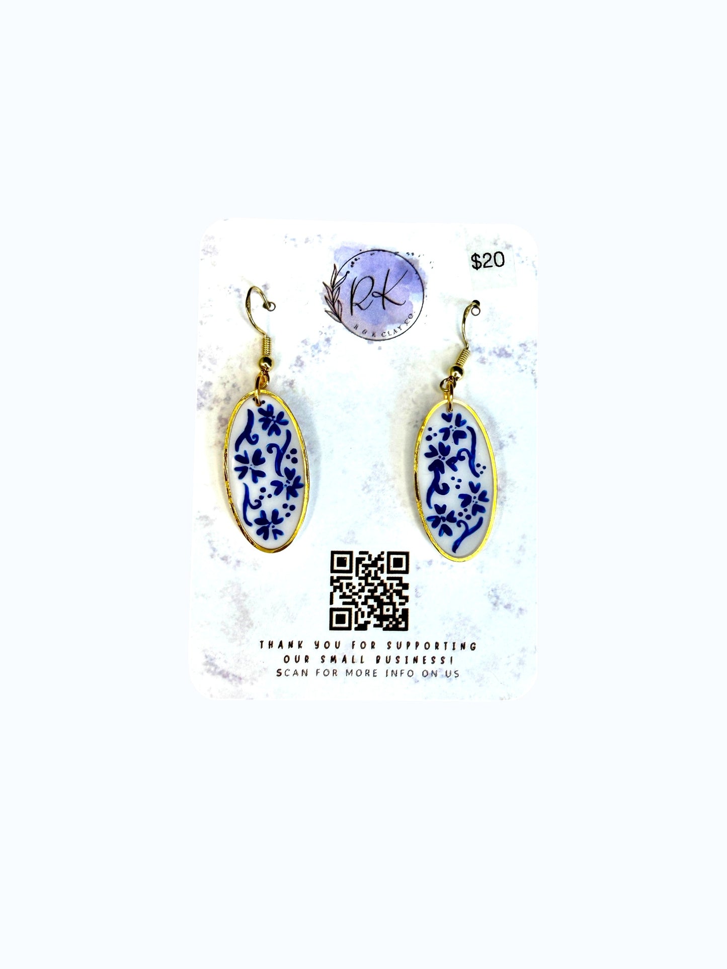 Hand Painted Gold Oval Chinoiserie Earrings