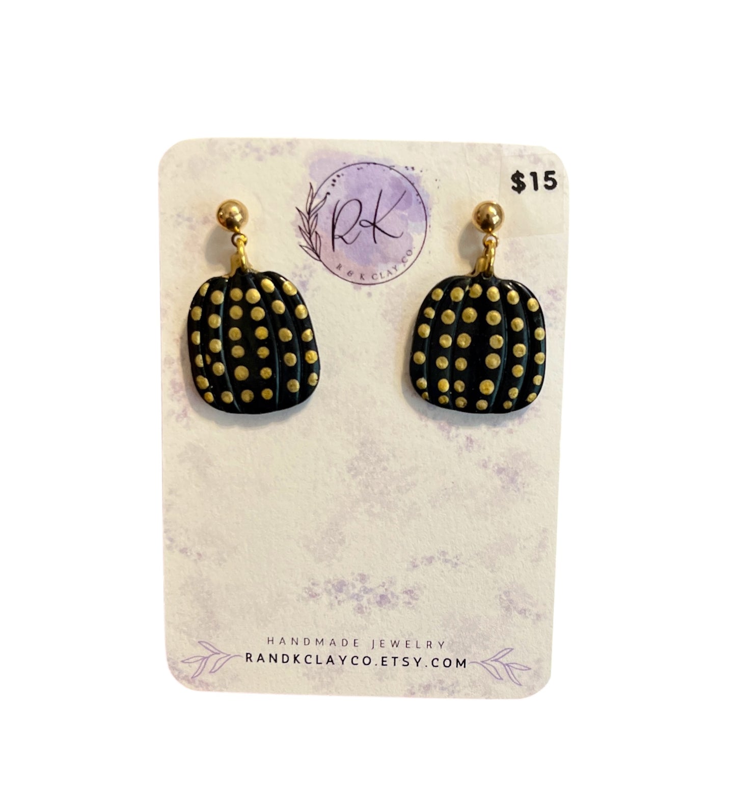 Black Polka Dot Pumpkin Earrings