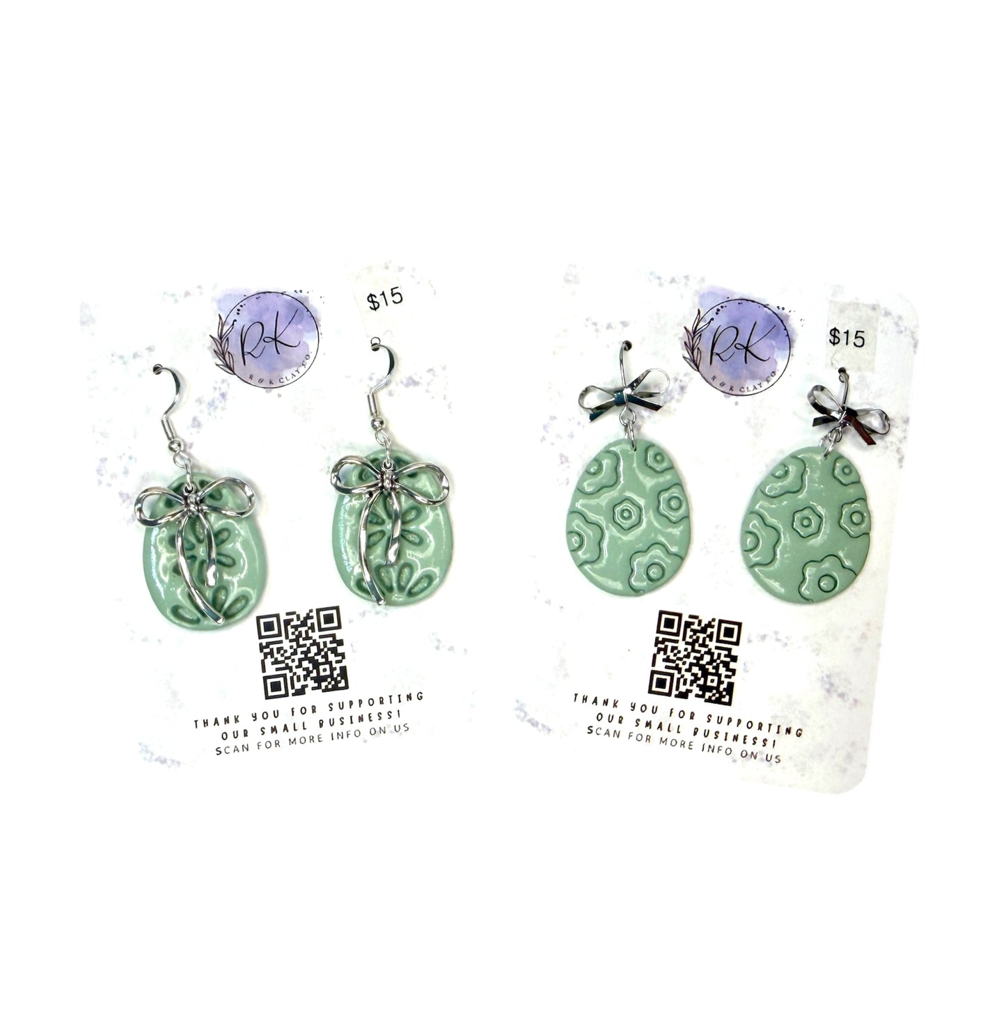 Green Floral Egg Earrings