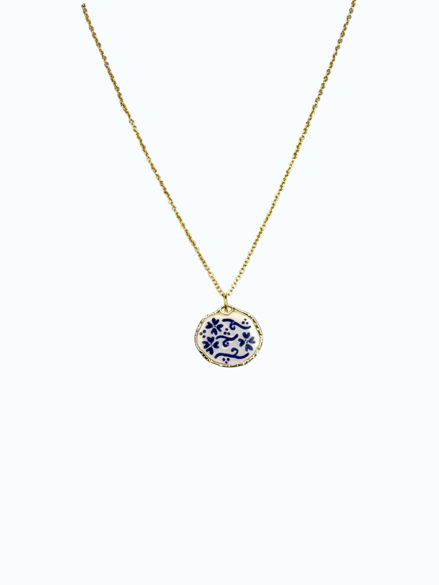 Hand Painted Wavy Circle Chinoiserie Necklace