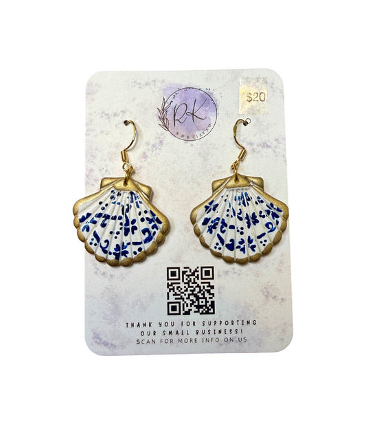 Hand Painted Seashell Chinoiserie Earrings