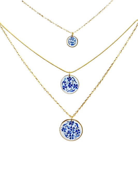 Hand Painted Gold Circle Chinoiserie Necklace