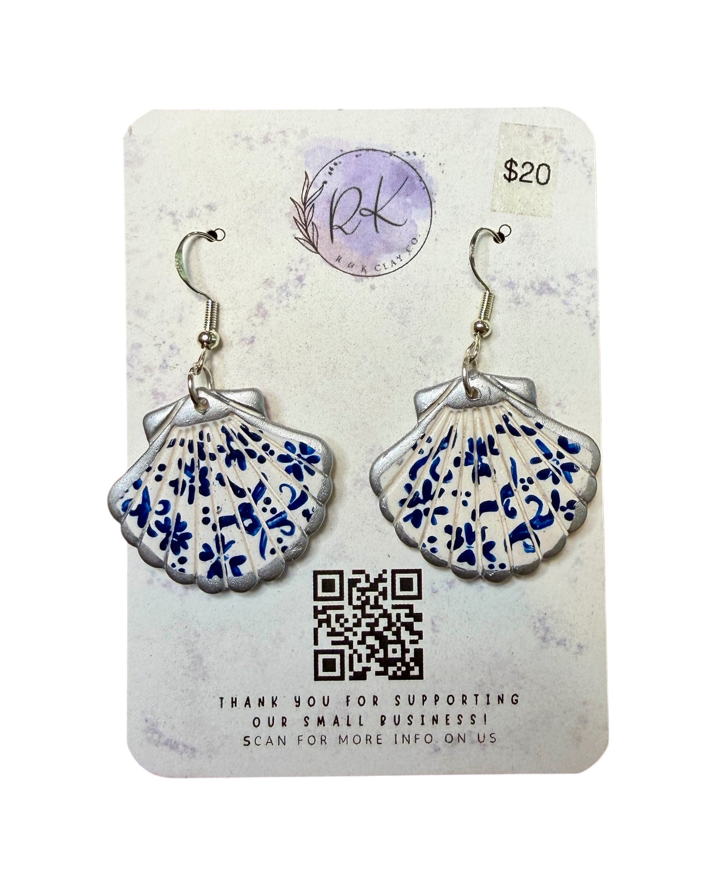Hand Painted Seashell Chinoiserie Earrings