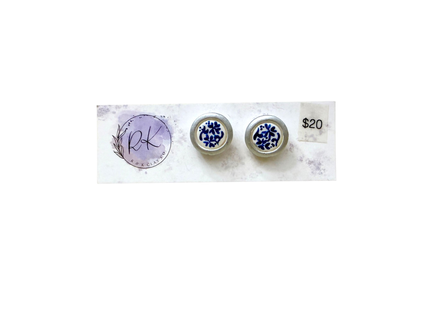Hand Painted Silver Circle Chinoiserie Studs