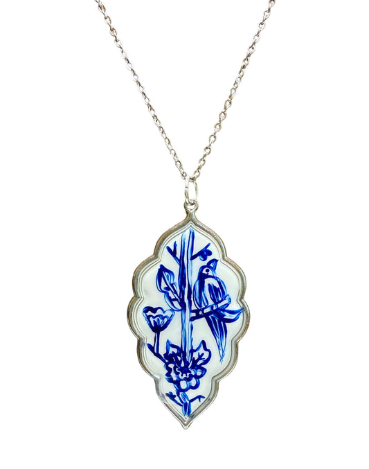 Hand Painted Parrot Chinoiserie Necklace