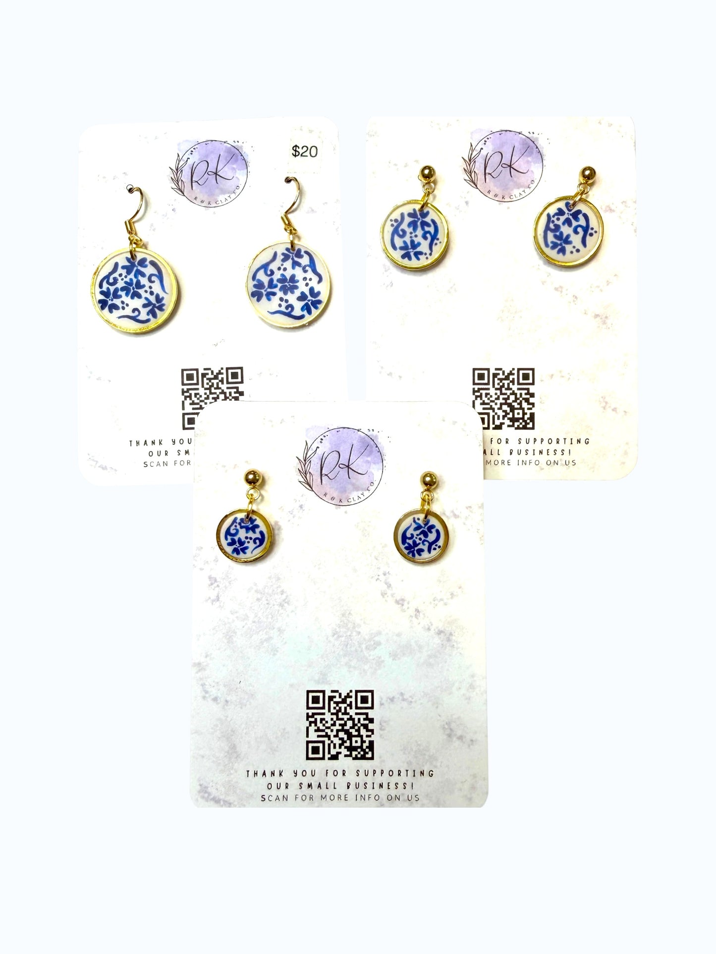 Hand Painted Gold Circle Chinoiserie Earrings