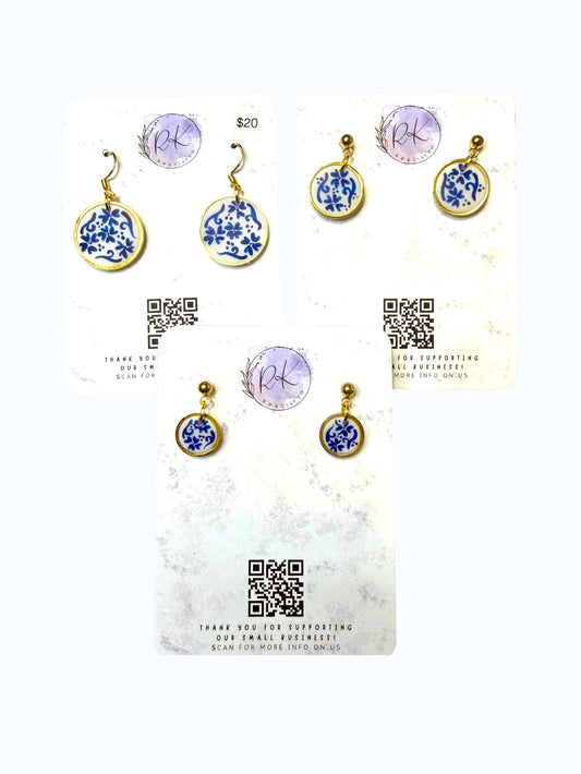 Hand Painted Gold Circle Chinoiserie Earrings