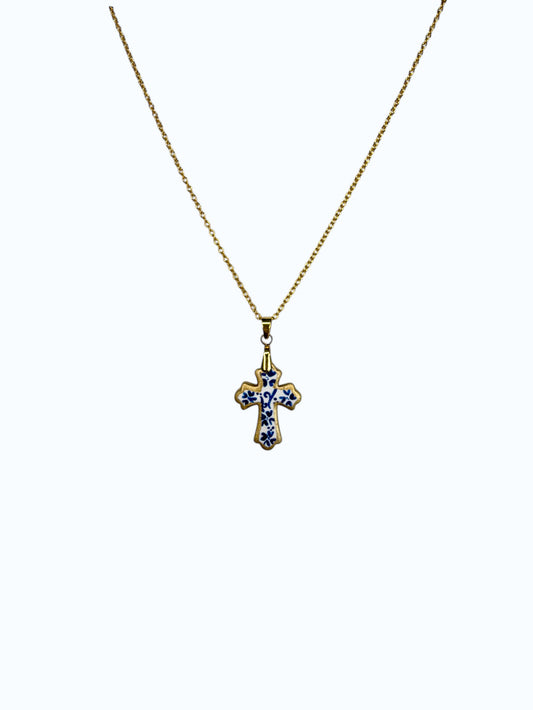 Hand Painted Cross Chinoiserie Necklace