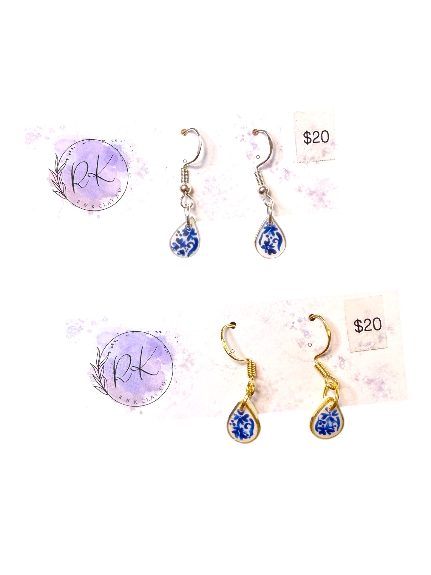 Hand Painted Extra Small Tear Drop Chinoiserie Earrings