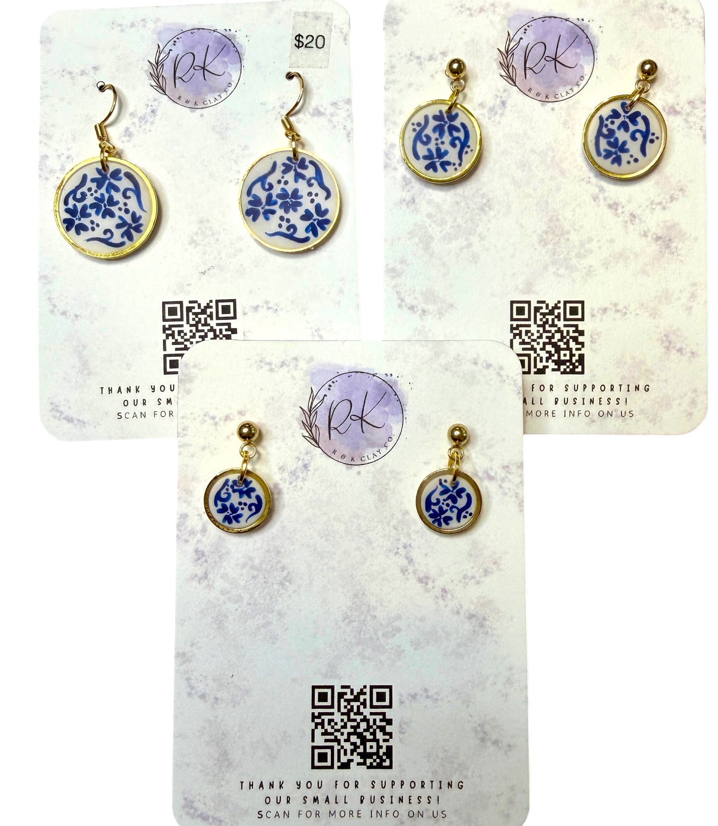 Hand Painted Gold Circle Chinoiserie Earrings