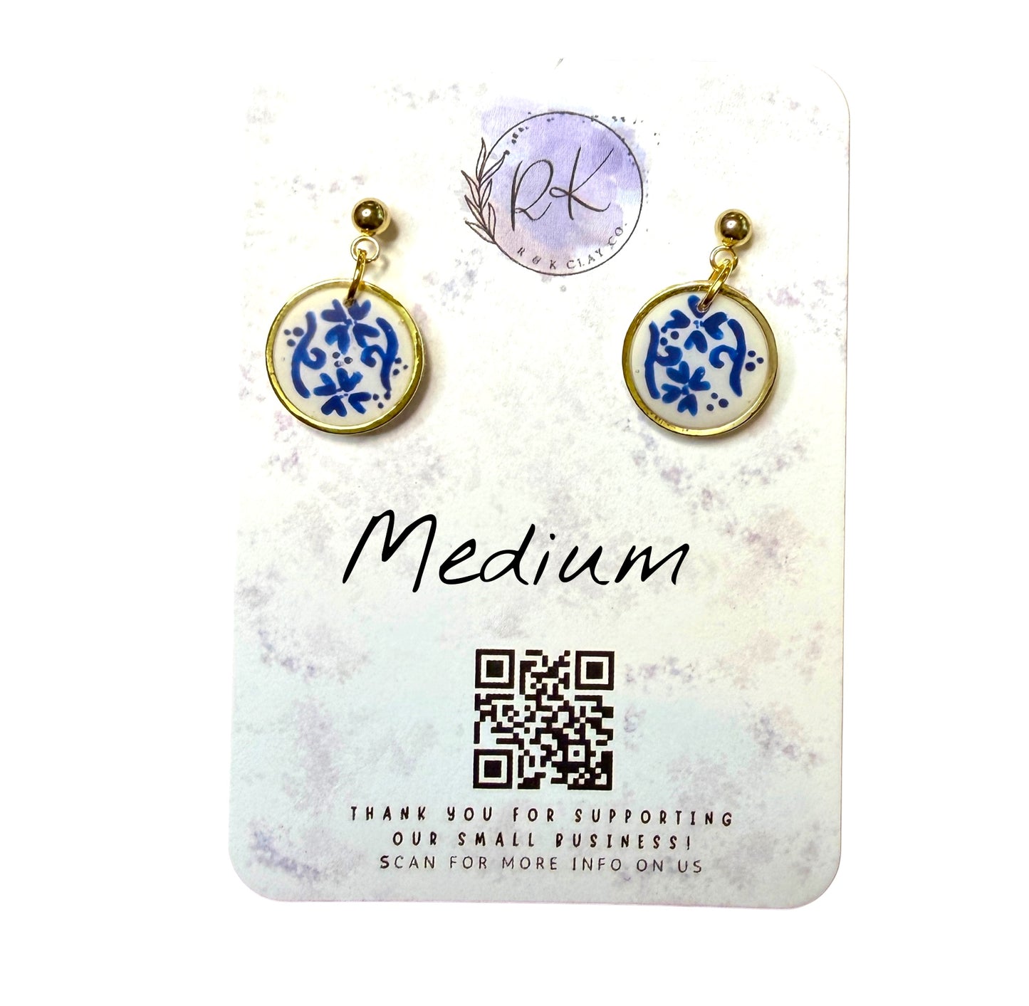 Hand Painted Gold Circle Chinoiserie Earrings