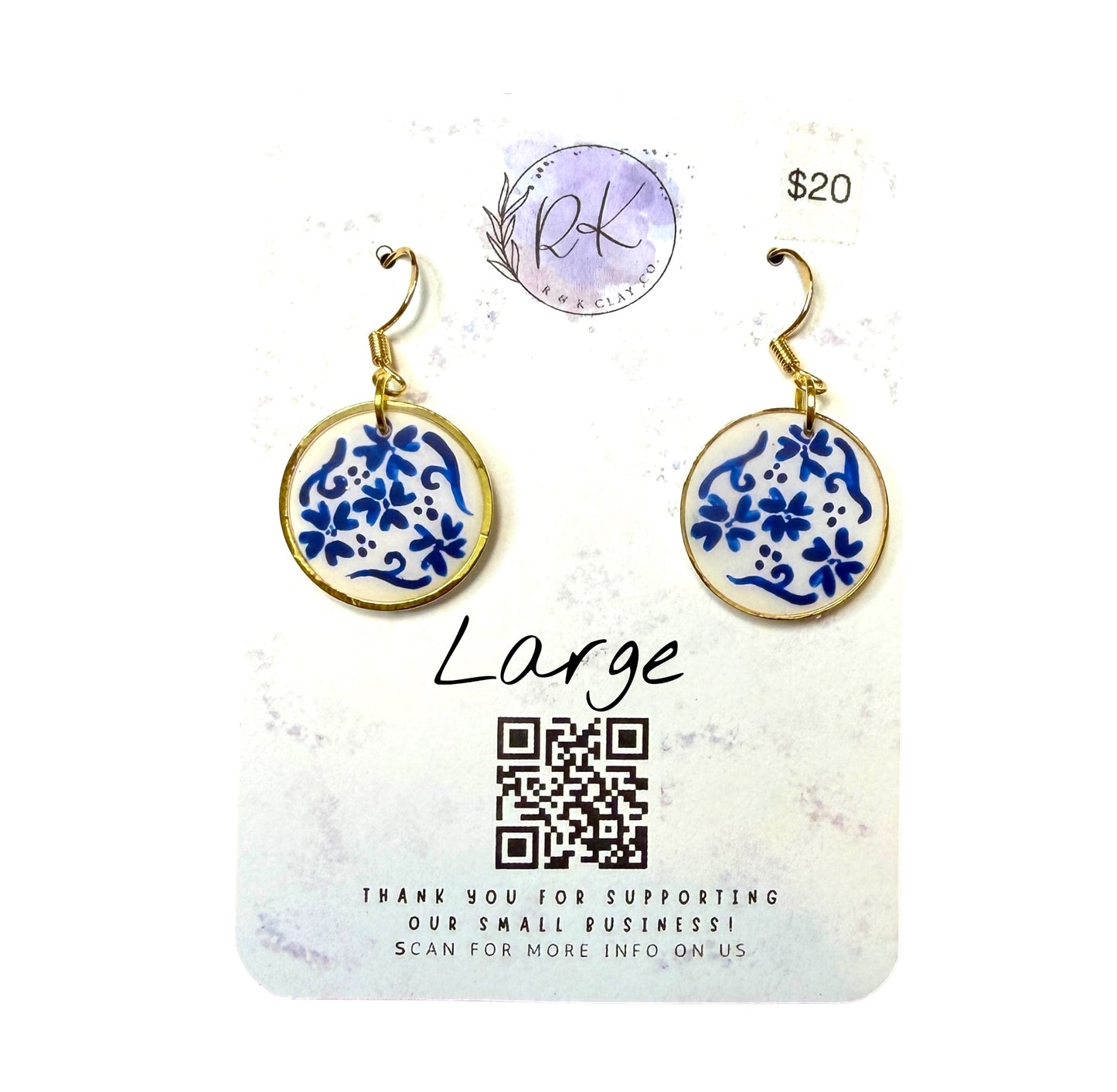 Hand Painted Gold Circle Chinoiserie Earrings