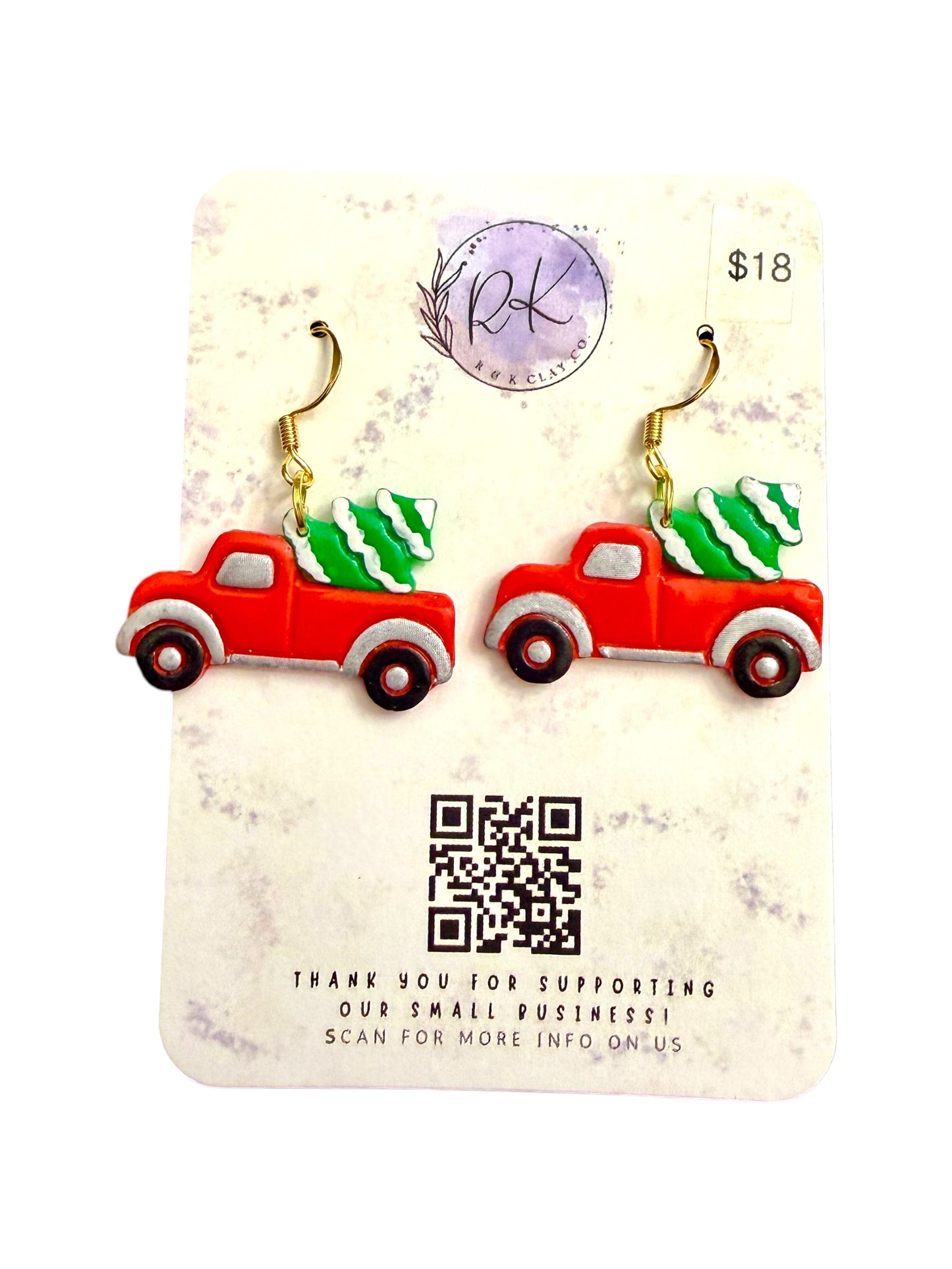 Red Truck with Christmas Tree Earrings