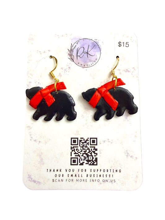 Bear with Red Scarf Earrings