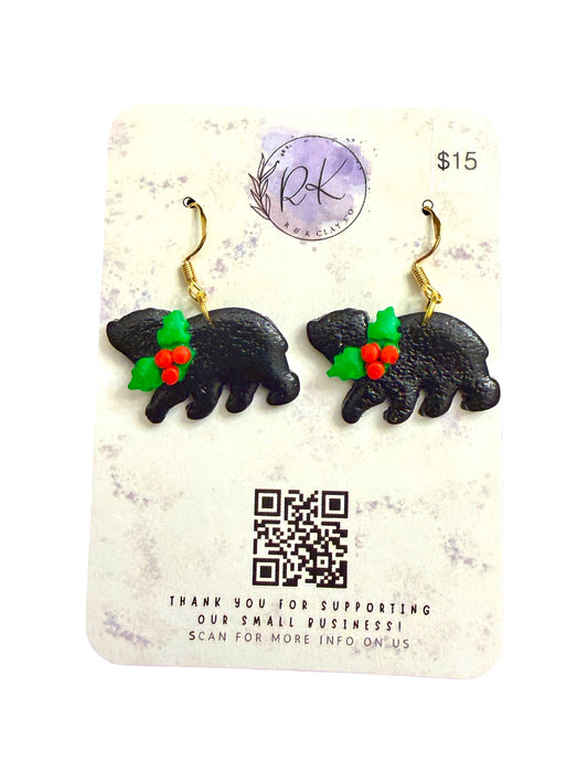 Bear with Holly Earrings