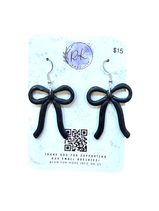 Long Black Bow Earrings