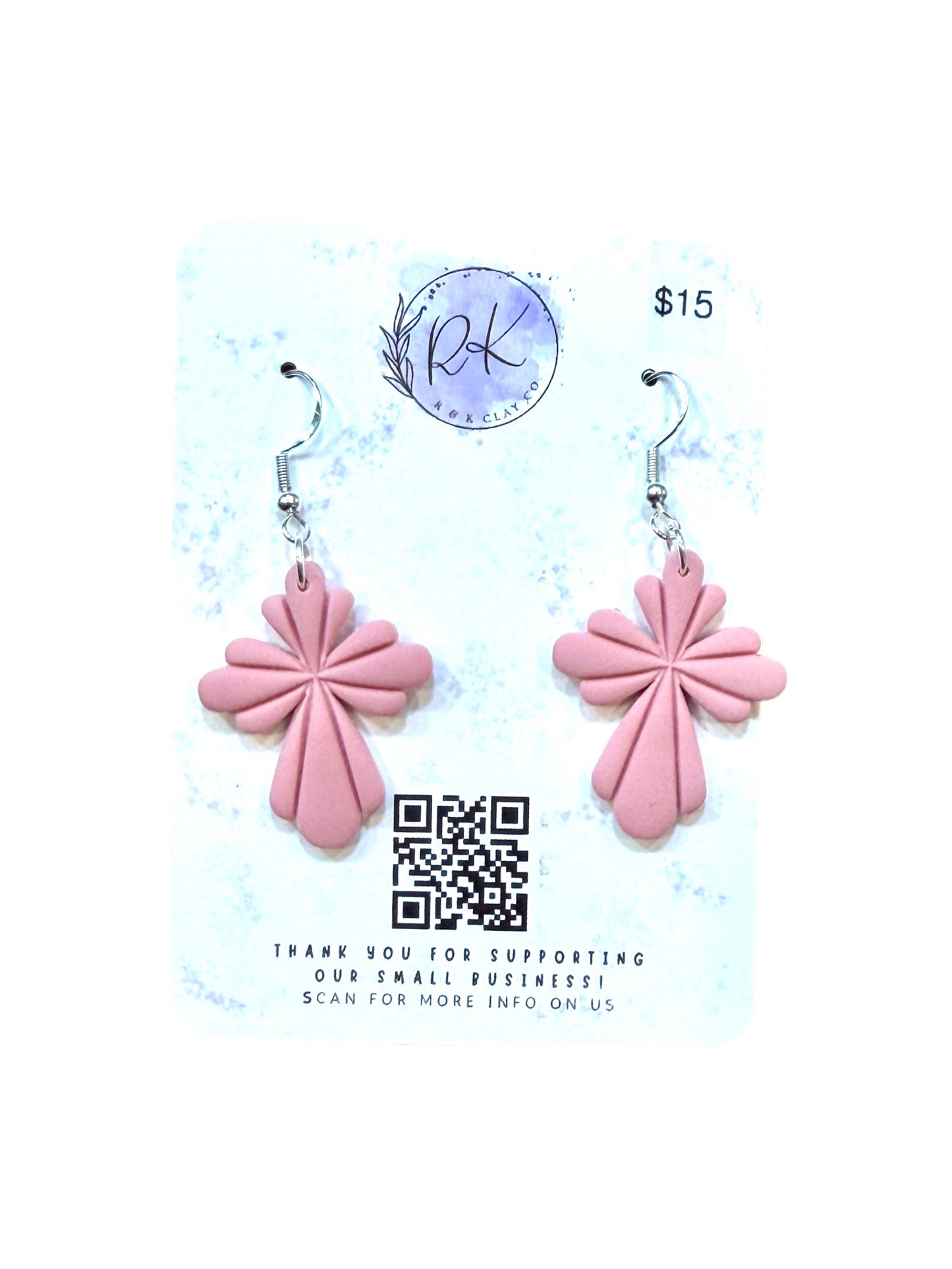 Pink Cross Earrings