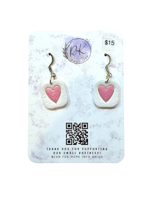 Valentine's Pink Heart Square Earrings