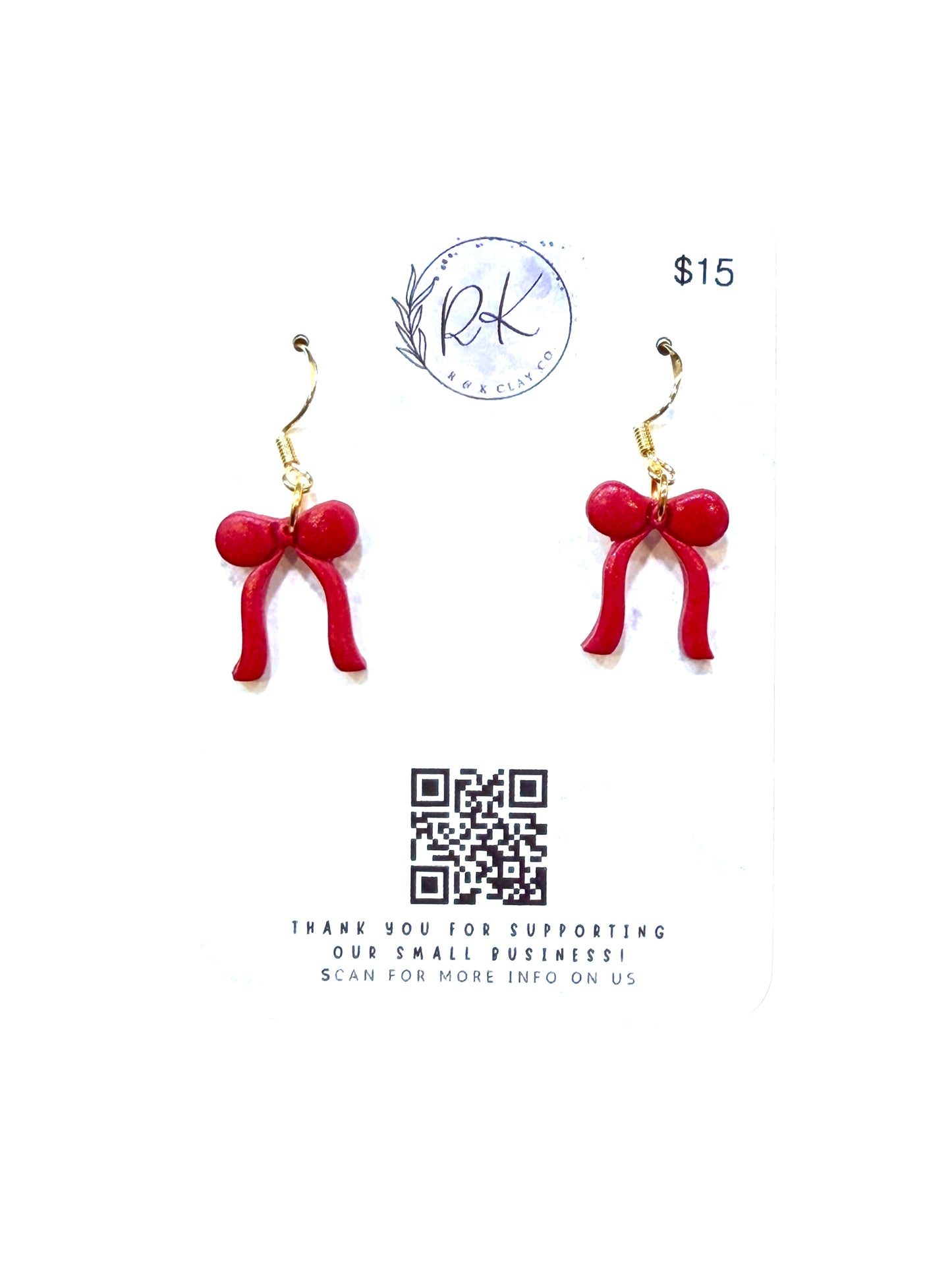 Tiny Velvet Red Bow Earrings
