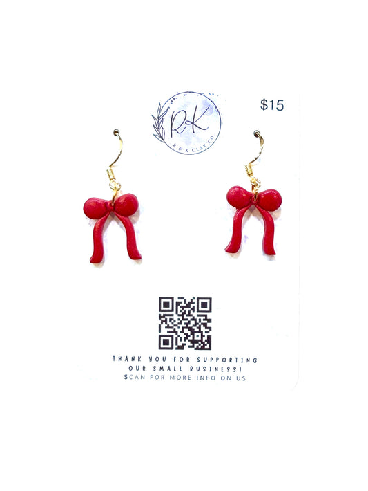Tiny Velvet Red Bow Earrings