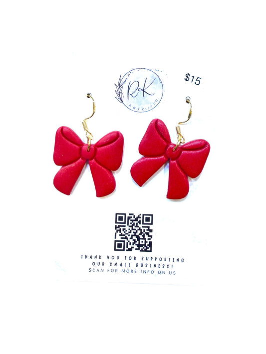 Chunky Velvet Red Bow Earrings