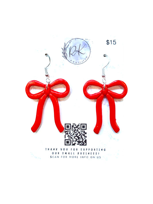 Long Red Bow Earrings