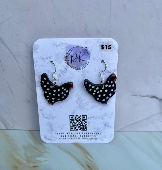 Black and White Chicken Earrings