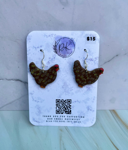 Brown Speckled Chicken Earrings