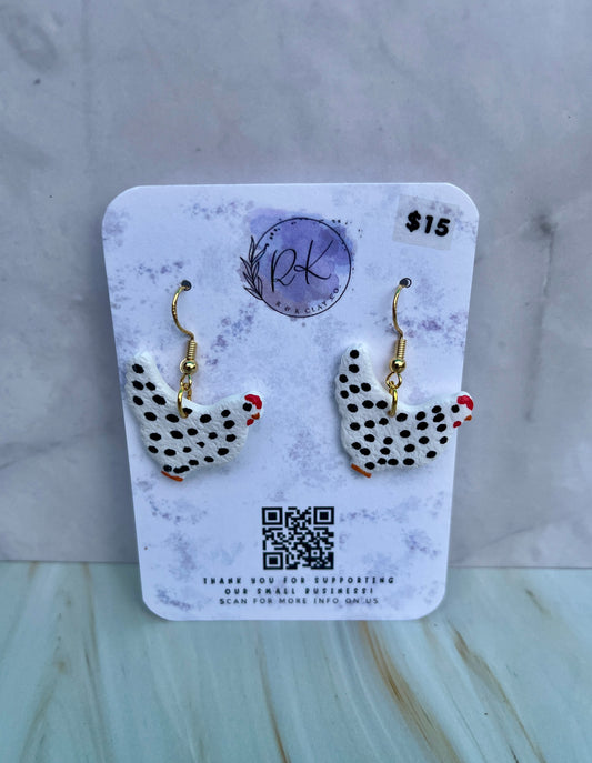 White Speckled Chicken Earrings