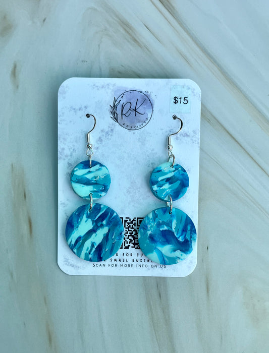 Blue Marble Circle Earrings