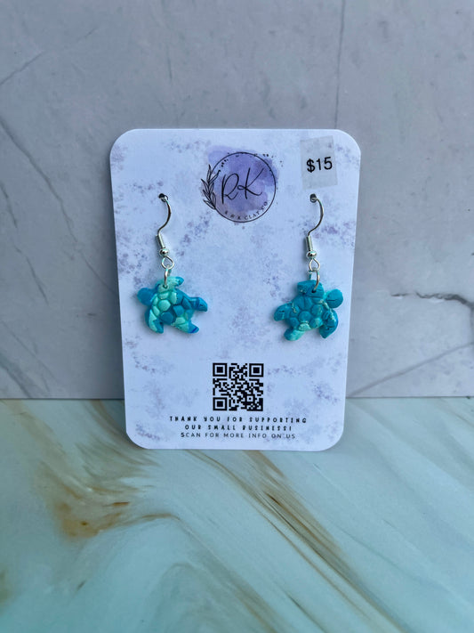 Blue Marble Turtle Earrings