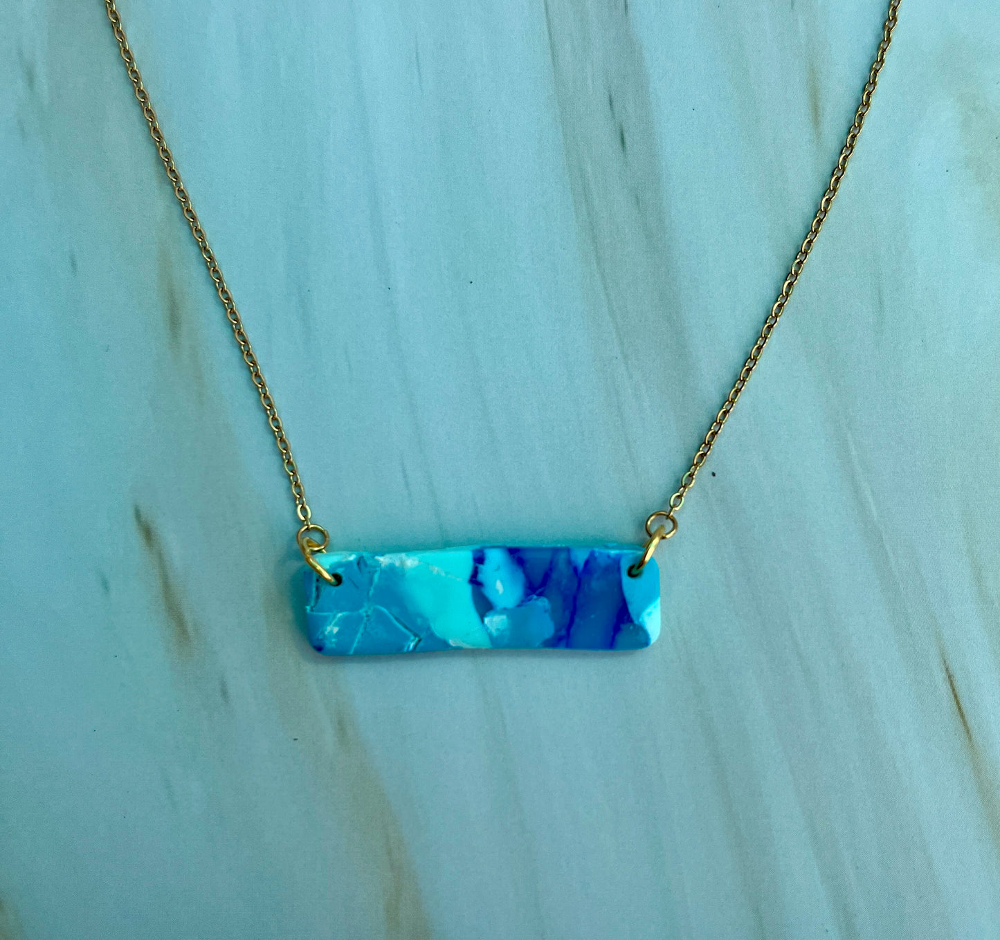 Blue Marble Bar Necklace