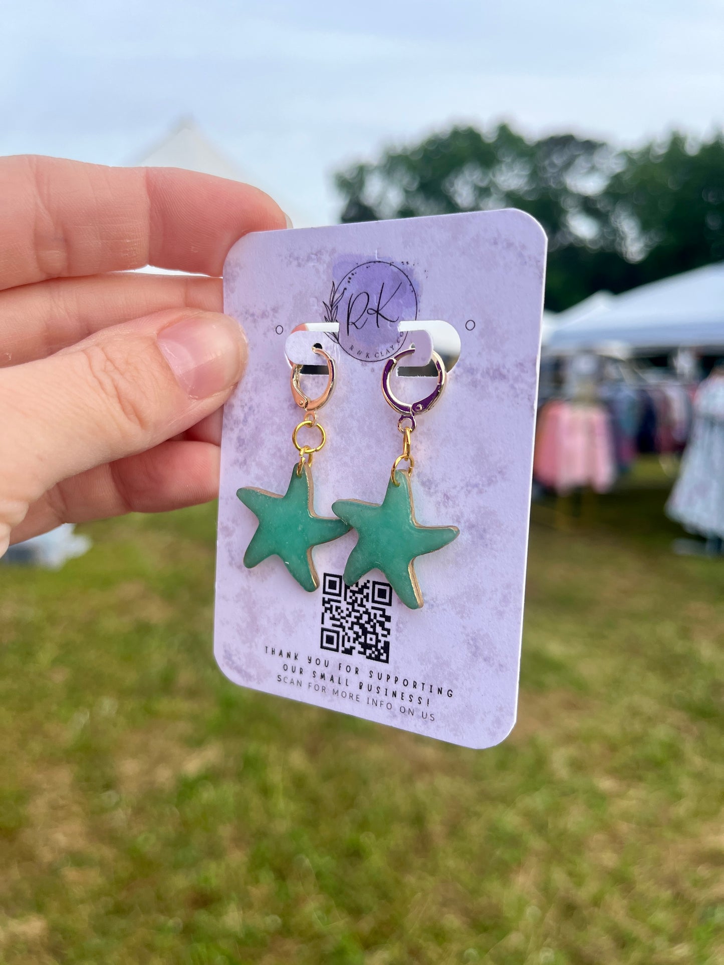 Gold Edged Sea Glass Starfish Earrings