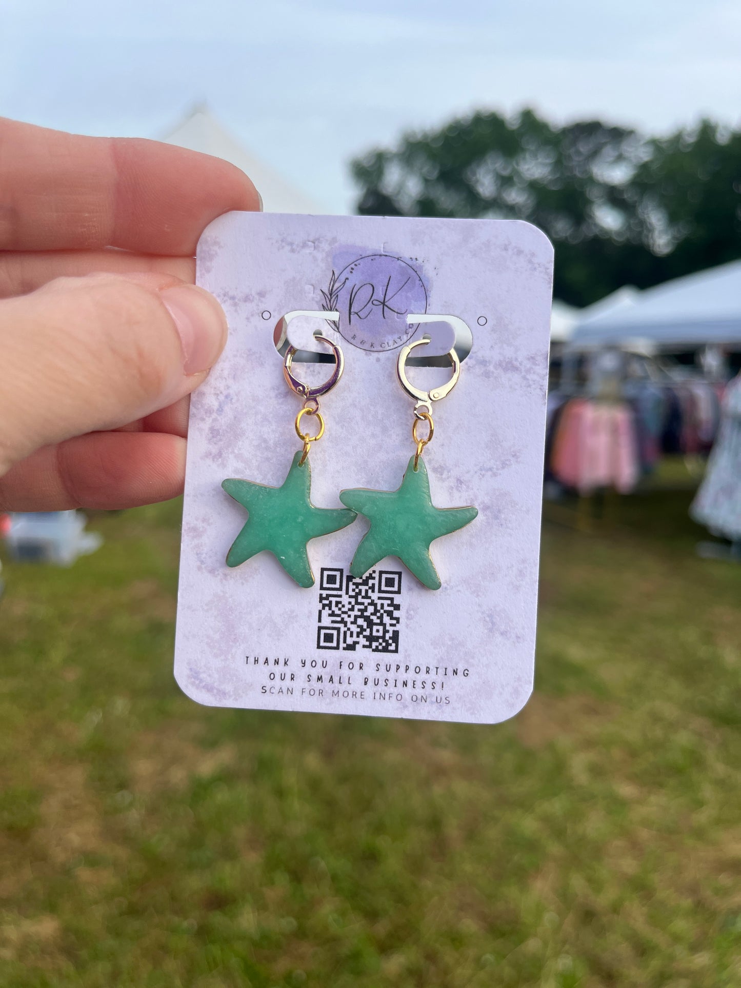 Gold Edged Sea Glass Starfish Earrings
