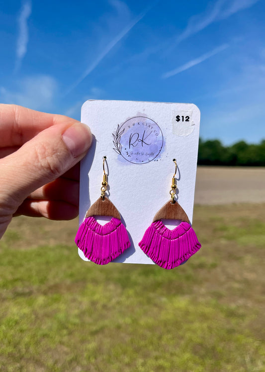 Hot Pink Faux Macrame Earrings