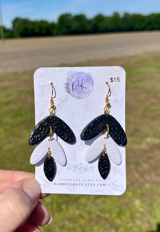 3 Tiered Black and White Earrings