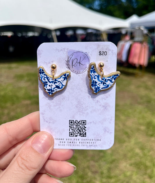 Hand Painted Gold Edged Chicken Chinoiserie Earrings