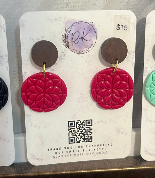 Hot Pink Patterned Circle Earrings