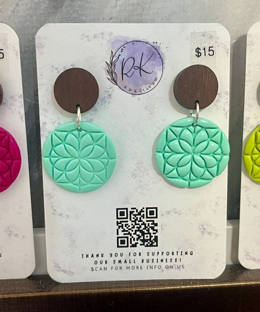 Turquoise Patterned Circle Earrings