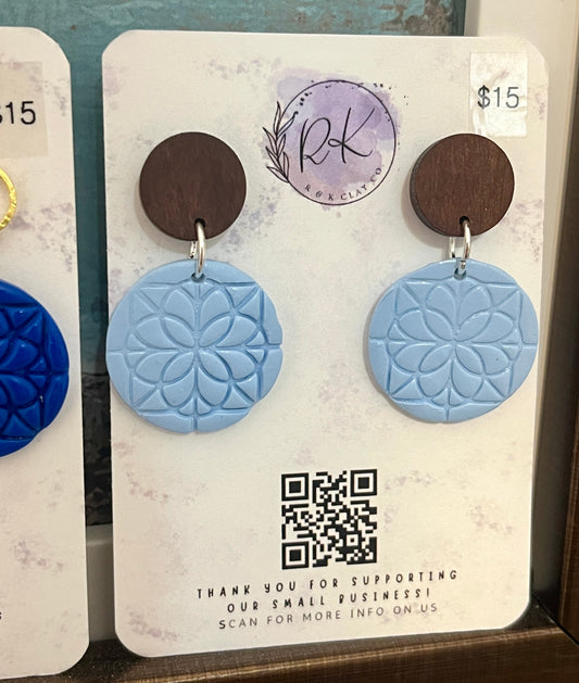 Baby Blue Patterned Circle Earrings