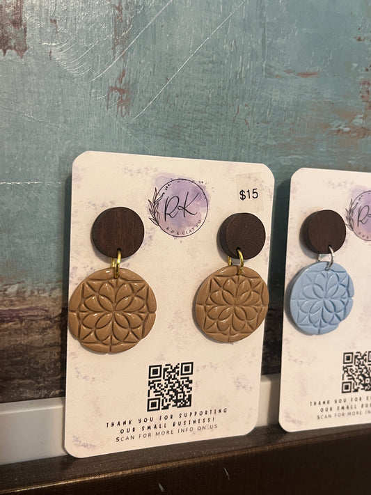 Nude Patterned Circle Earrings