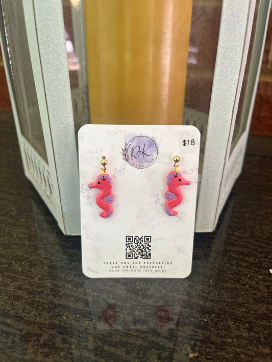 Coral Seahorse Earrings