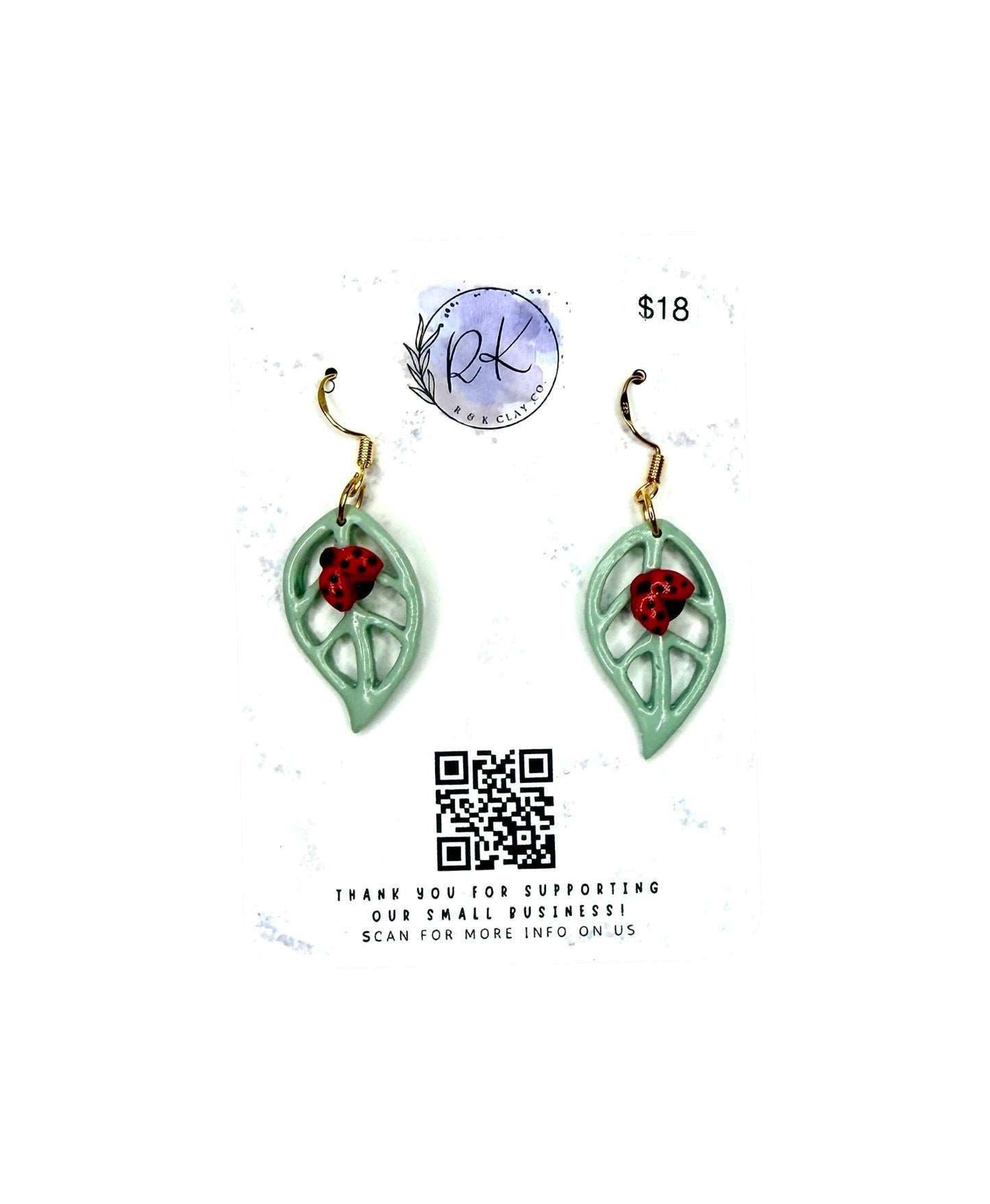 Lady Bug on Leaf Earrings